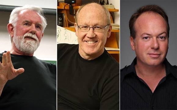 VIEW keynote speakers (l. to r.): Alvy Ray Smith, Glen Keane, Tom McGrath.