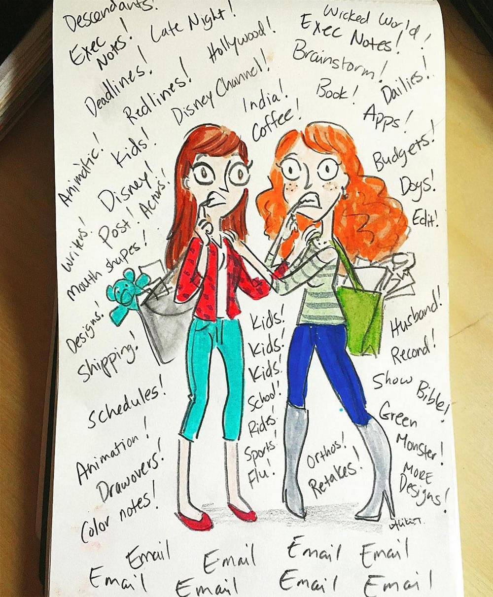 Aliki Theofilopoulos (left) and "Descendants: Wicked World" producer Jenni Cook, both moms at the time of making the series.