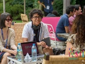 Yasmin Islas and Gabriel "Pich" Pichardo pitching "Rapper Ripiti" at Pixelatl's Ideatoon.