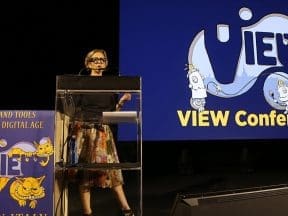 Mireille Soria speaking at the VIEW Conference. (Photo: Damné Jesús Pérez Irigoyen.)
