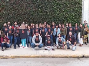The "Bojack Horseman" crew wearing Animation Guild t-shirts outside Shadowmachine.